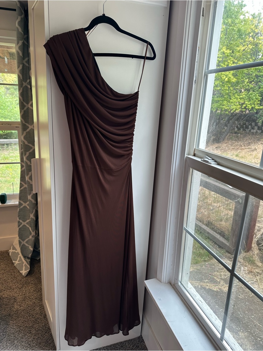 Zara Elegant One-Shoulder Brown Evening Dress M